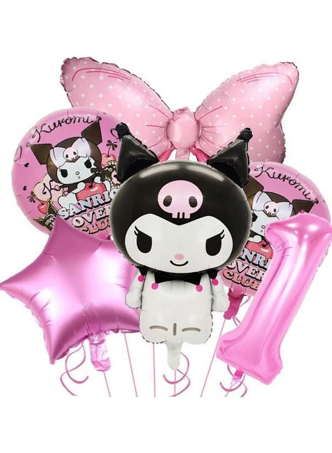 kuromi Birthday balloon set, including 5 Kuromi-themed balloons, and one pink number 1 balloon - Image 4